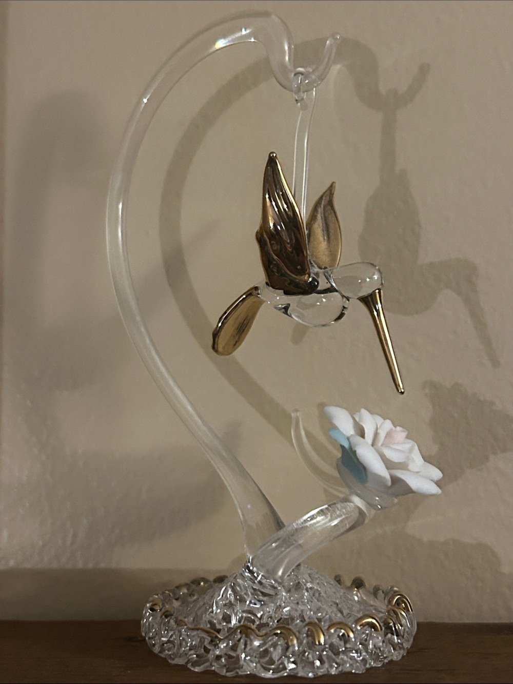 Vintage Miniature Glass Hummingbird Figurine & Stand